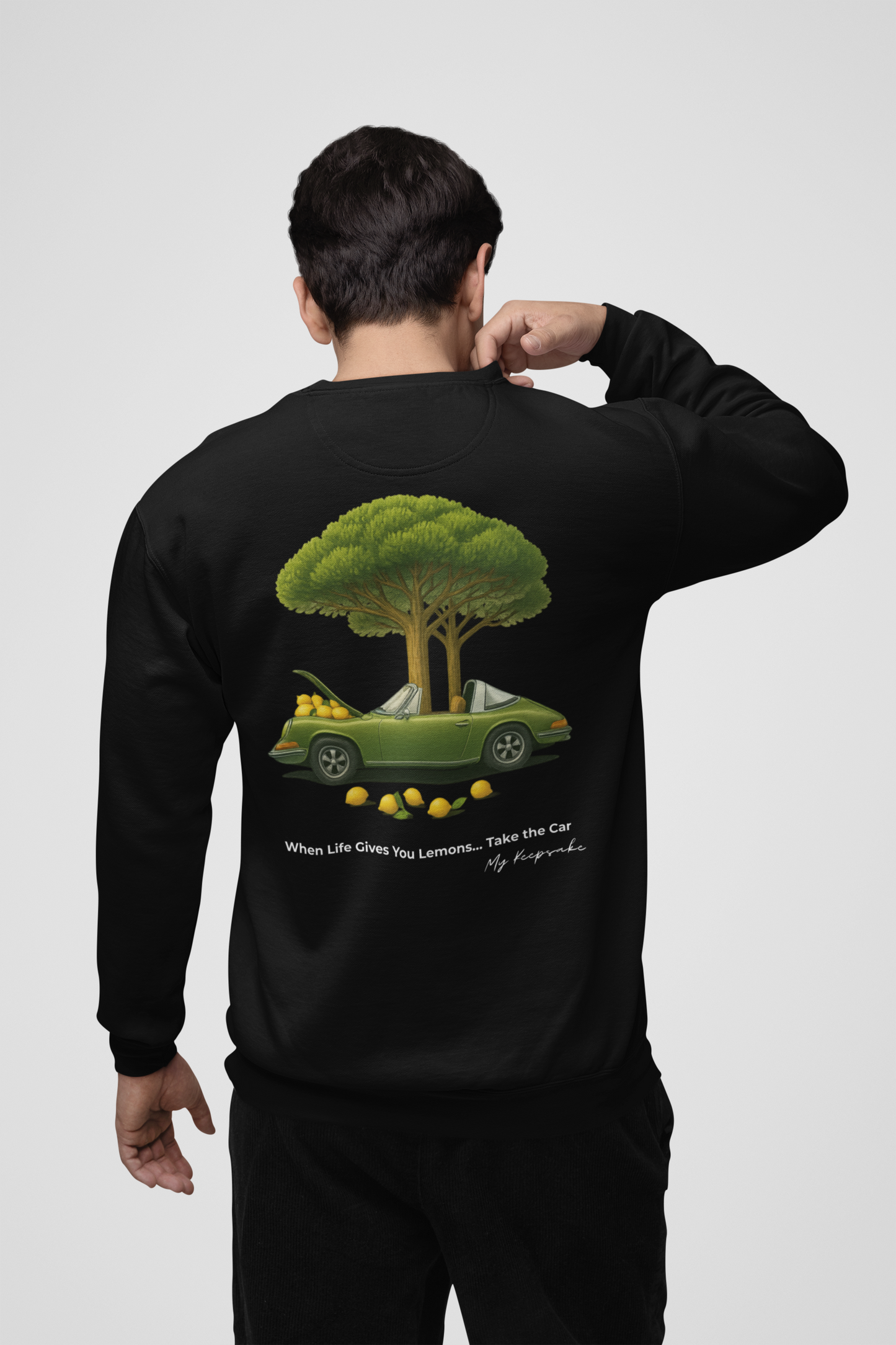 Unisex-Sweatshirt mit „Take the Car“-Aufdruck – Retro-Auto mit Zitronen