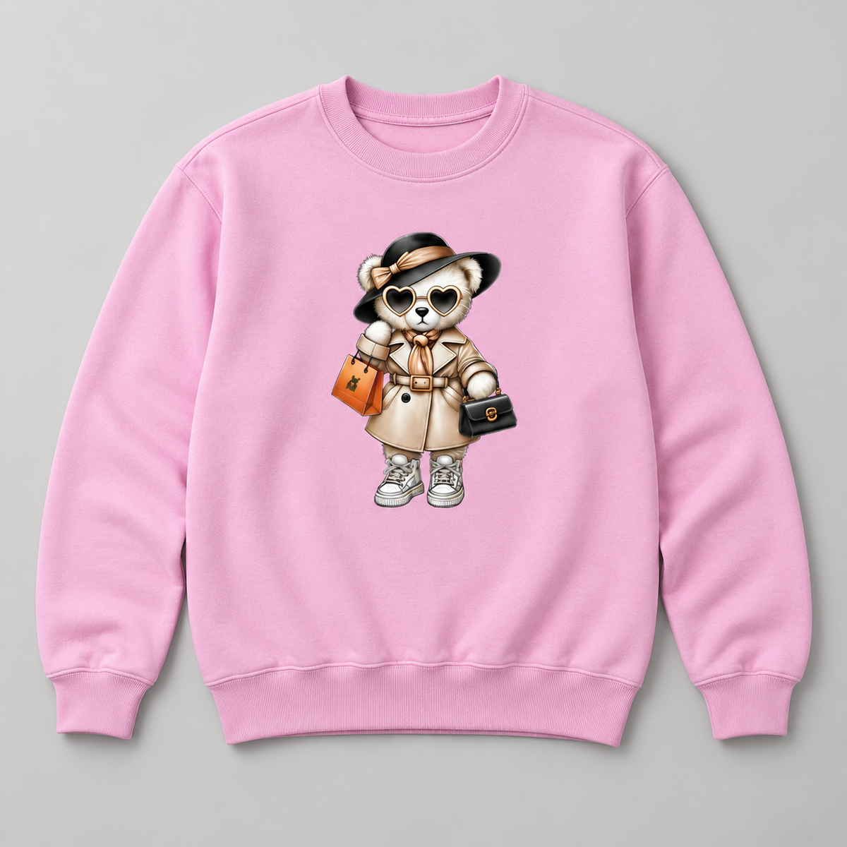 Růžová mikina bez kapuce s módním medvídkem Miss Bear.