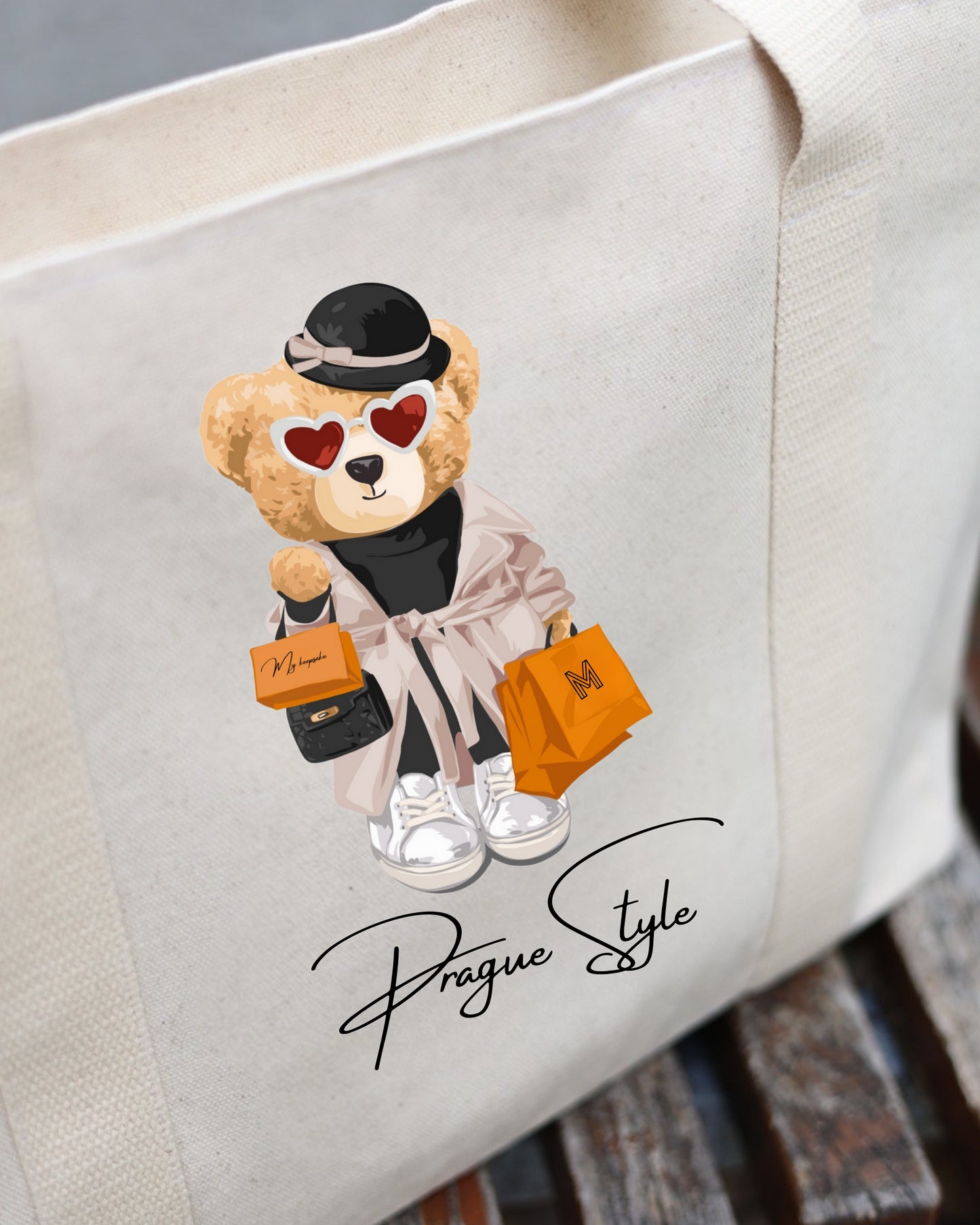 Plátěná taška Prague Style – módní medvídek | My Keepsake