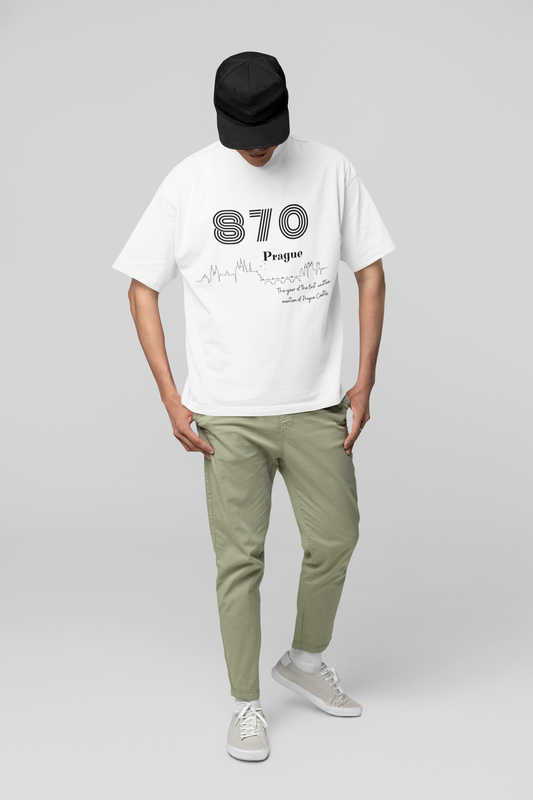 870 PRAGUE – Unisex tričko s panoramatem a odkazem na historii Prahy