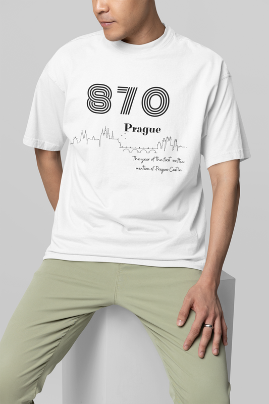 870 PRAGUE – Unisex tričko s panoramatem a odkazem na historii Prahy