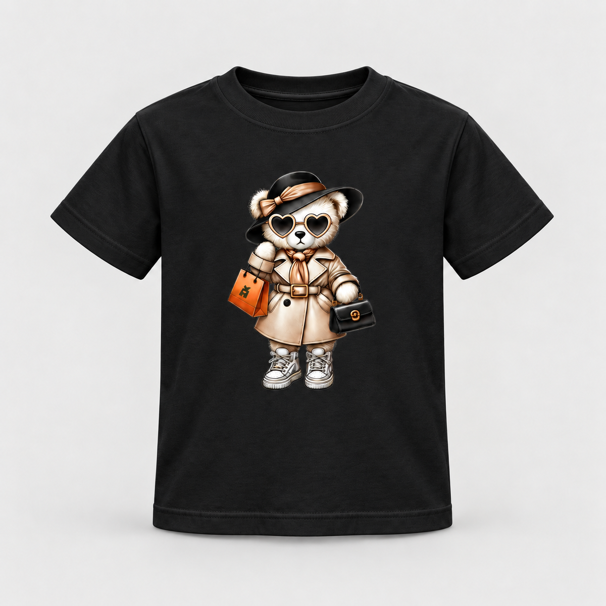 Černé dětské tričko s módním medvídkem Miss Bear.