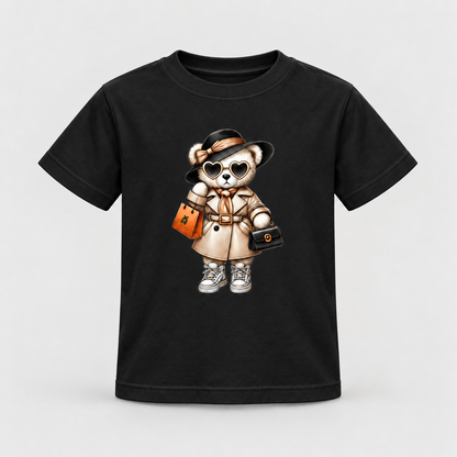 Černé dětské tričko s módním medvídkem Miss Bear.