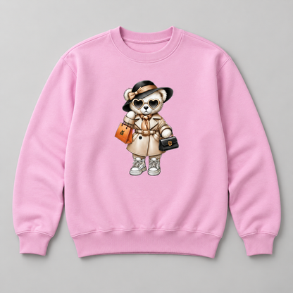 Růžová mikina bez kapuce s módním medvídkem Miss Bear.
