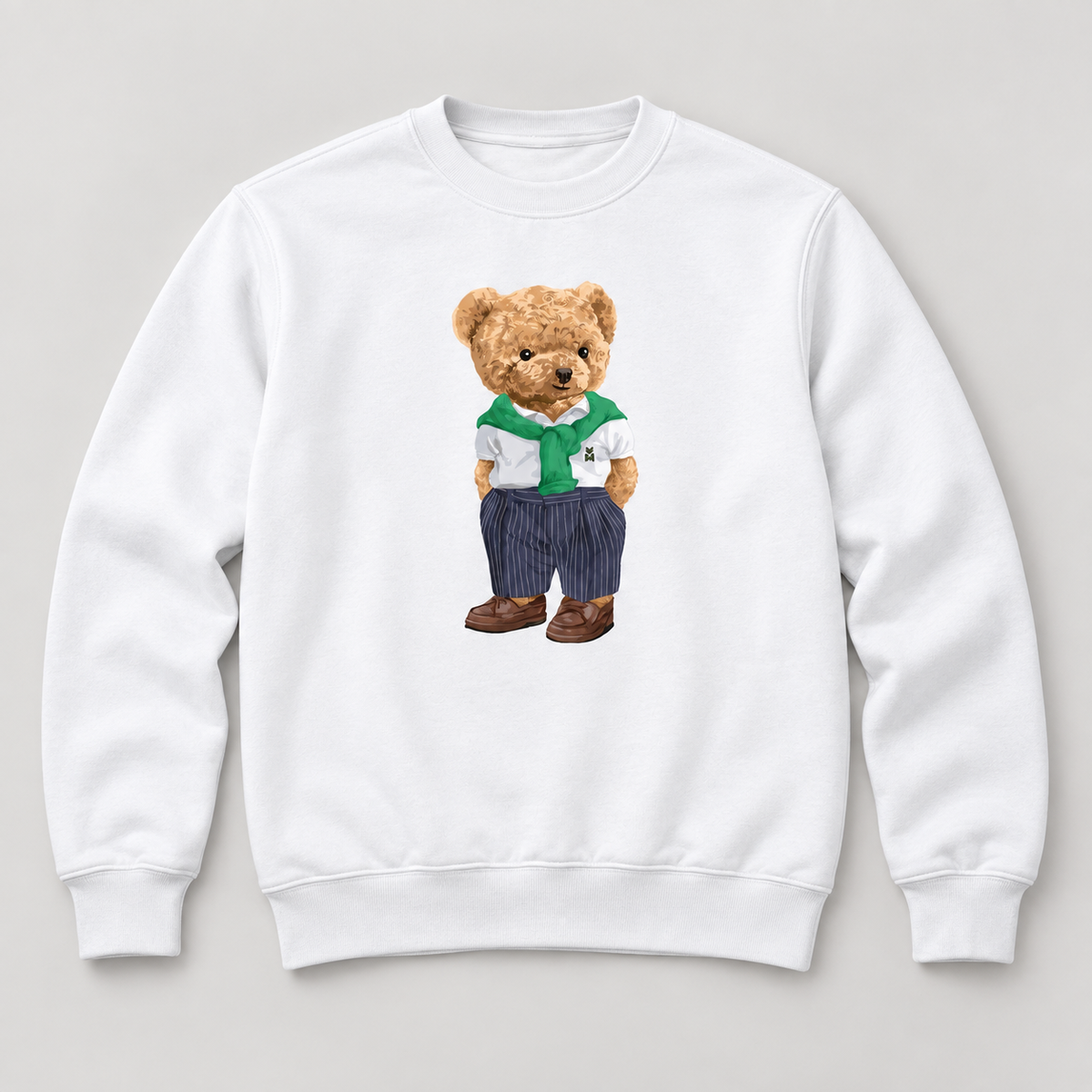 Bílá mikina bez kapuce s motivem medvídka Street Bear.