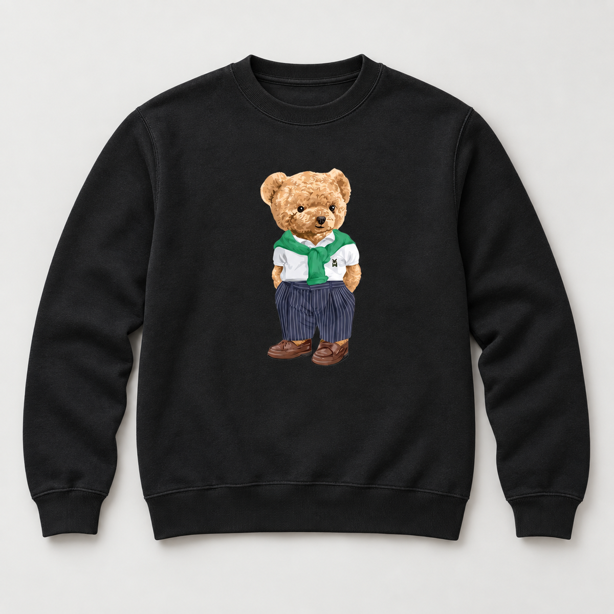 Černá mikina bez kapuce s ostrým motivem medvídka Street Bear.