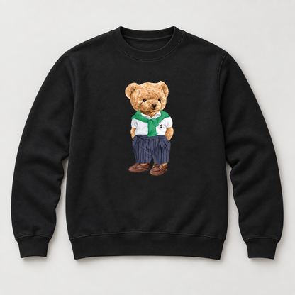 Černá mikina bez kapuce s ostrým motivem medvídka Street Bear.