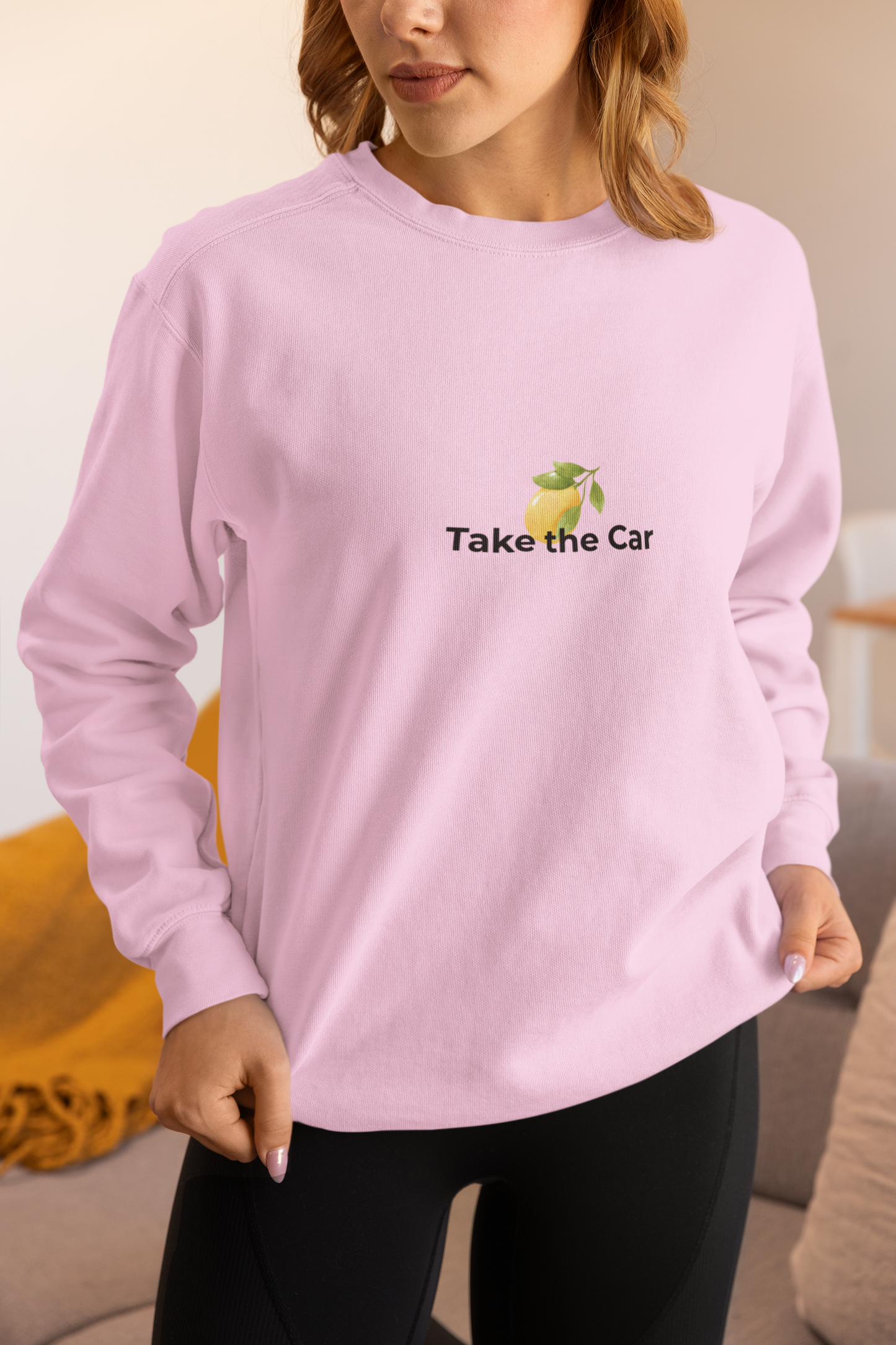 Unisex-Sweatshirt mit „Take the Car“-Aufdruck – Retro-Auto mit Zitronen