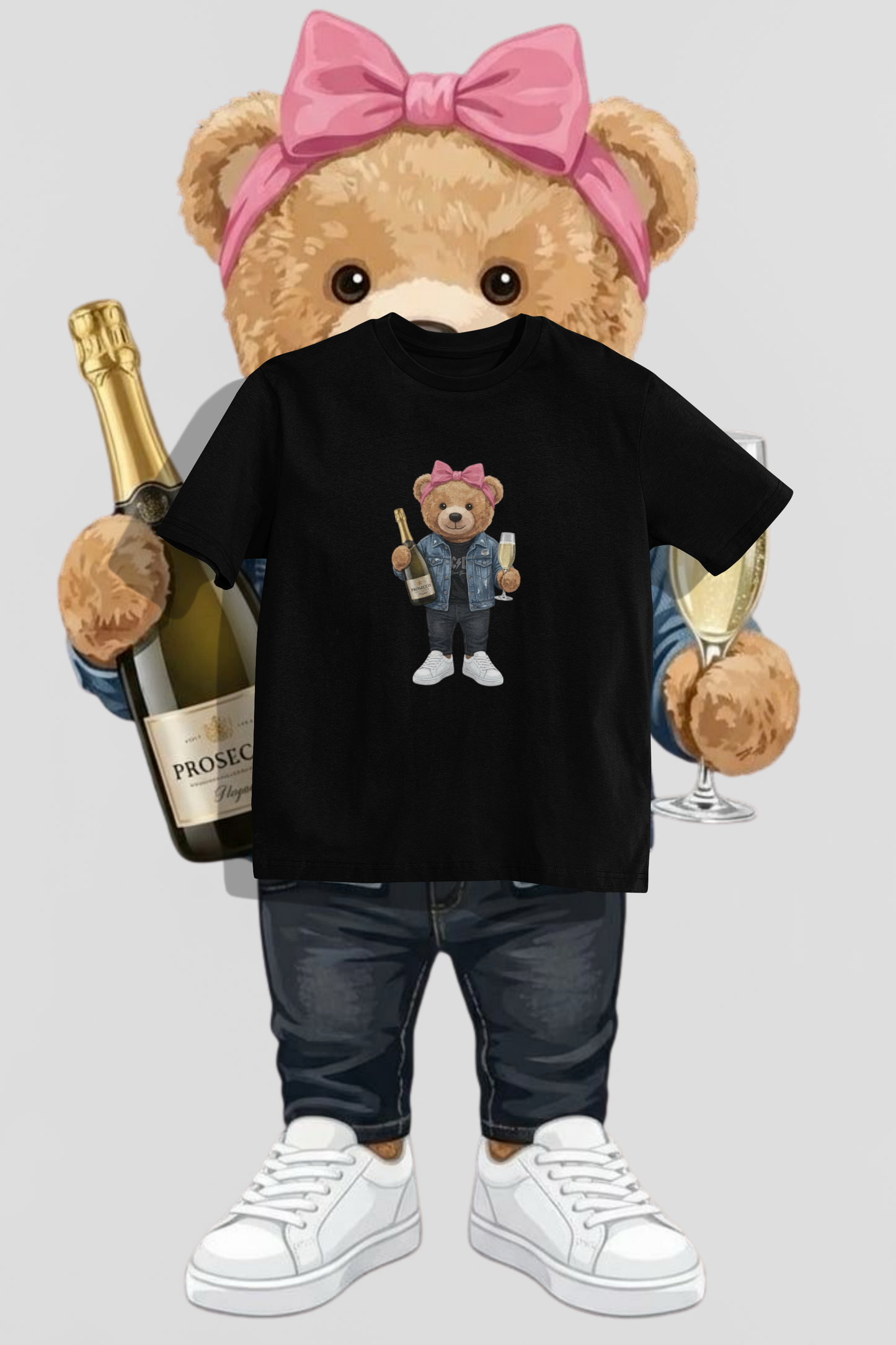 Tričko s medvídkem Prosecco Girl – Volný střih