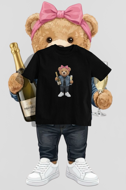 Tričko s medvídkem Prosecco Girl – Volný střih