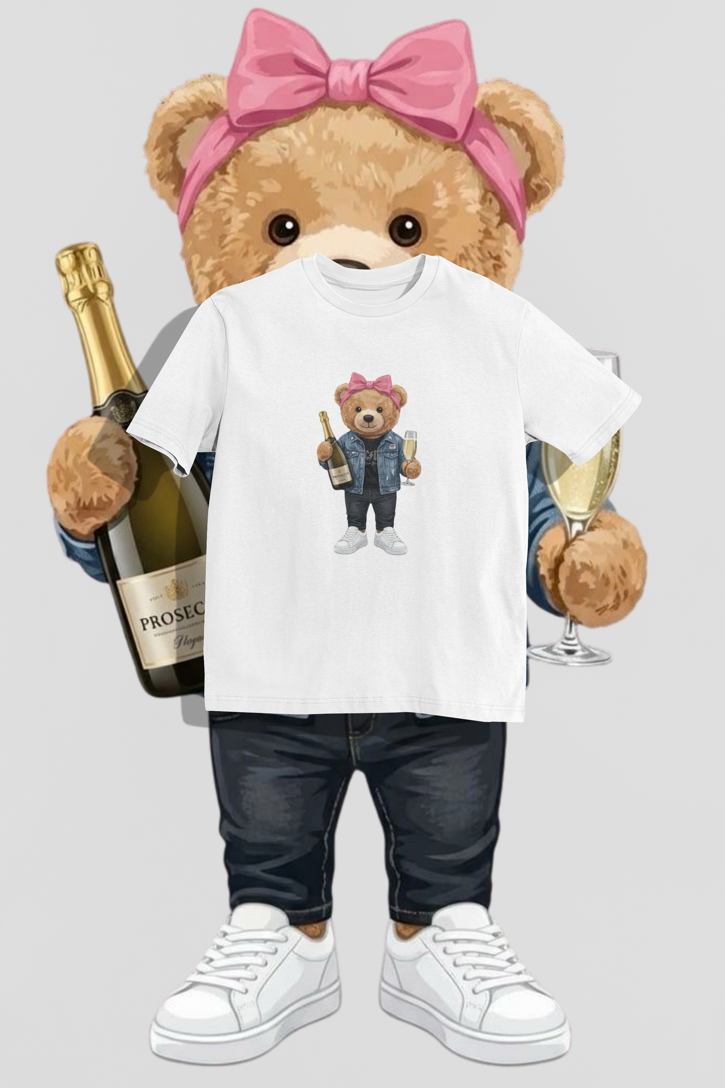 Tričko s medvídkem Prosecco Girl – Volný střih