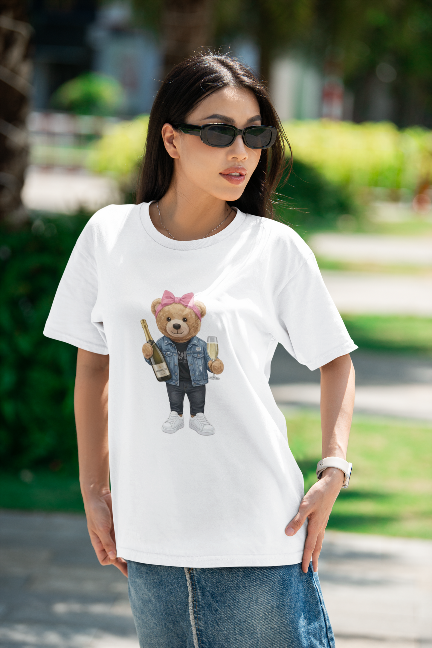 Tričko s medvídkem Prosecco Girl – Volný střih