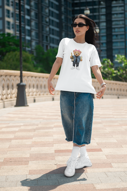 Tričko s medvídkem Prosecco Girl – Volný střih