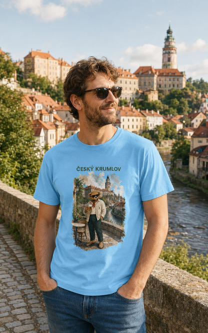 Muž ve světle modrém tričku Český Krumlov u Vltavy