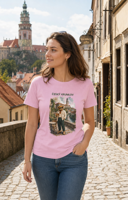 Žena v růžovém tričku Český Krumlov v historickém centru